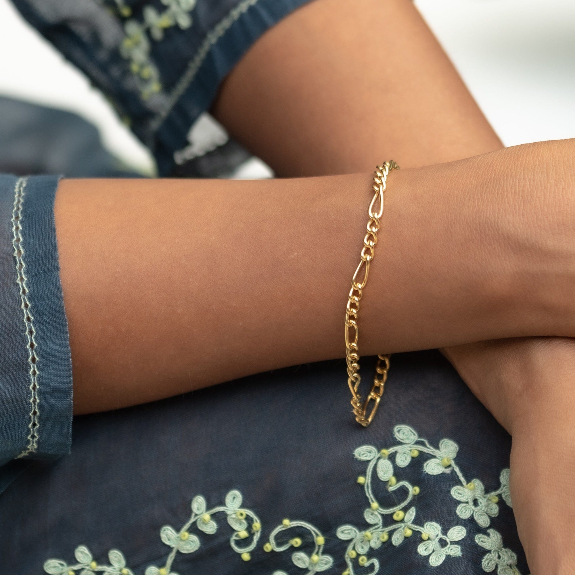 18ct Gold Plated Sterling Silver Figaro Link Charm Bracelet