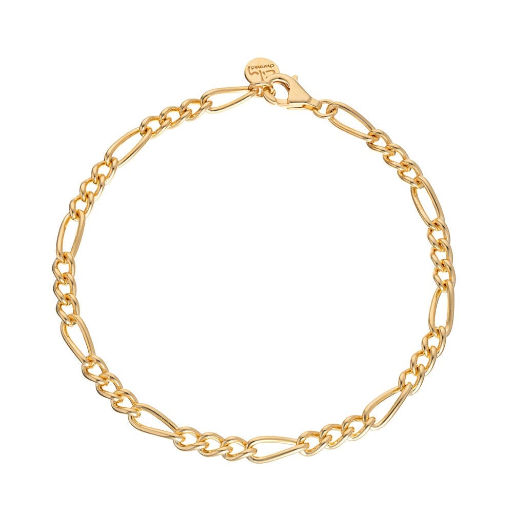 18ct Gold Plated Sterling Silver Figaro Link Charm Bracelet