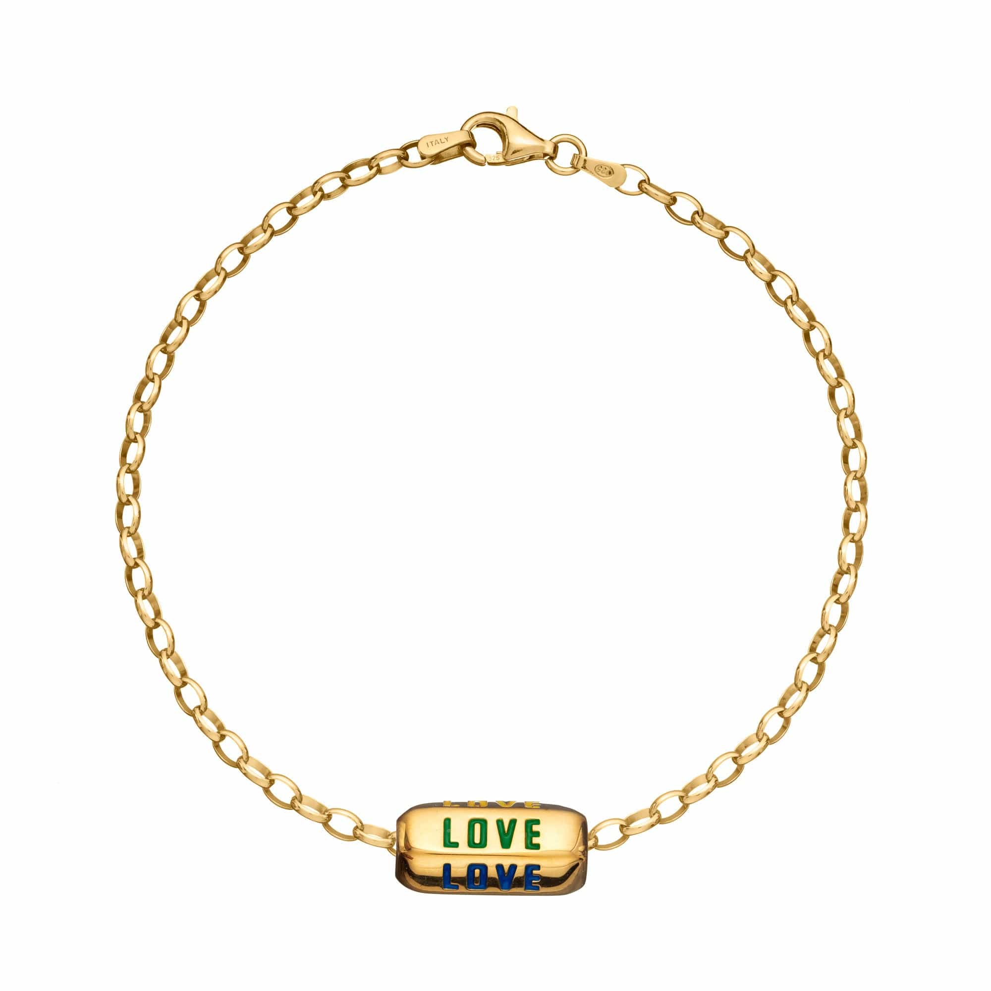 18ct Gold Plated Sterling Silver Enamel Love Spinner Bracelet