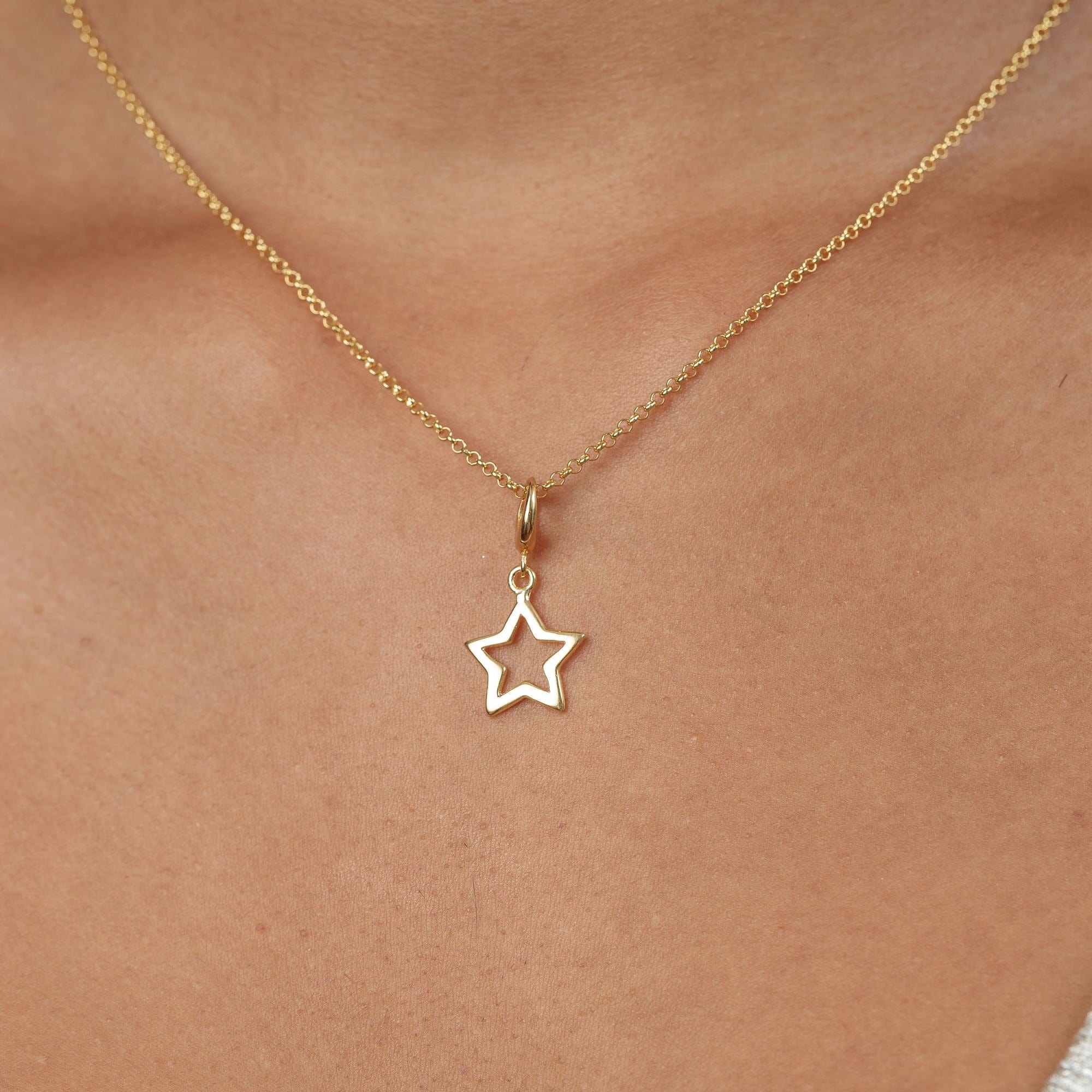 18 Carat Gold Plated 14mm Open Star Charm